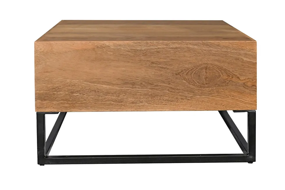 Massiver Couchtisch GIANT 60cm natur Mangoholz cream finish Metall schwarz Ablage