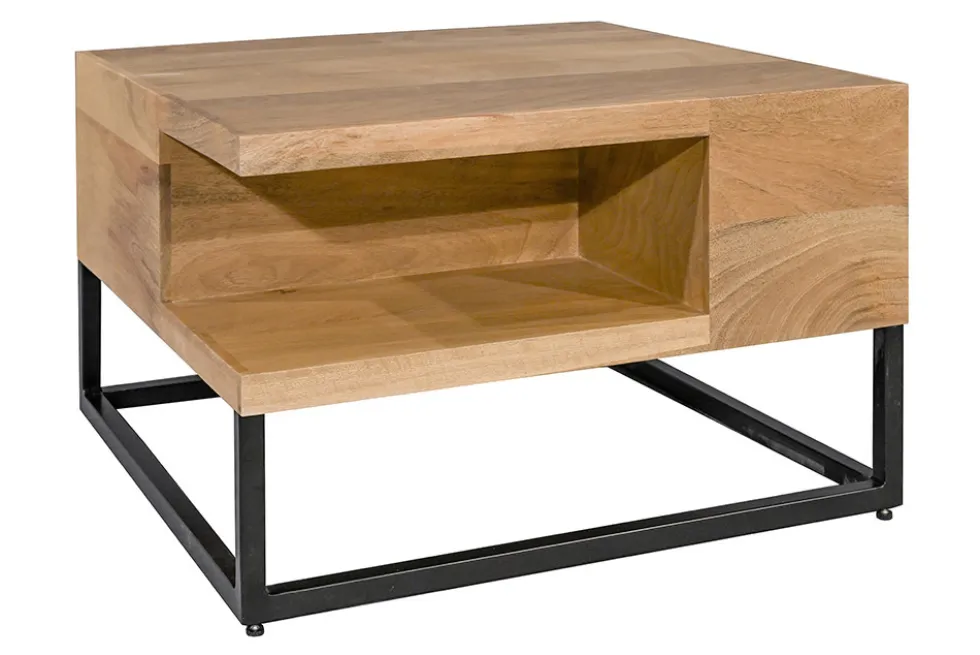 Massiver Couchtisch GIANT 60cm natur Mangoholz cream finish Metall schwarz Ablage