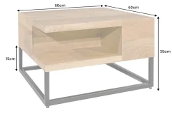 Massiver Couchtisch GIANT 60cm natur Mangoholz cream finish Metall schwarz Ablage