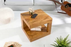 Massiver Couchtisch GIANT 45cm braun honey finish Mangoholz mit Ablagefach