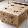 Massiver Couchtisch IRON CRAFT 70cm natur Holz Truhe mit Schubladen und Stauraum