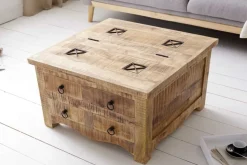 Massiver Couchtisch IRON CRAFT 70cm natur Holz Truhe mit Schubladen und Stauraum