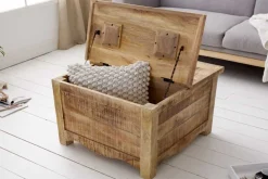 Massiver Couchtisch IRON CRAFT 70cm natur Holz Truhe mit Schubladen und Stauraum