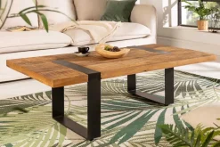 Massiver Couchtisch IRON CRAFT 100cm braun natur Mangoholz schwarz Metall