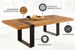 Massiver Couchtisch IRON CRAFT 100cm braun natur Mangoholz schwarz Metall