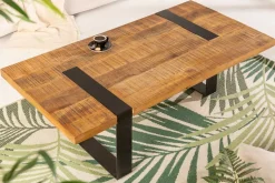 Massiver Couchtisch IRON CRAFT 100cm braun natur Mangoholz schwarz Metall