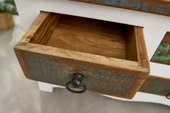 Massiver Couchtisch JAKARTA 70cm weiß bunt Holz Truhe aus recycelten Fischerbooten mit Schubladen