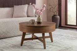 Massiver Couchtisch KYOTO 70cm braun Mangoholz im Walnuss-Design mit Stauraum
