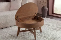 Massiver Couchtisch KYOTO 70cm braun Mangoholz im Walnuss-Design mit Stauraum
