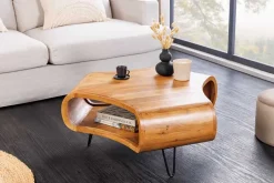 Massiver Couchtisch ORGANIC LIVING 90cm braun honey finish Akazienholz mit Stauraum