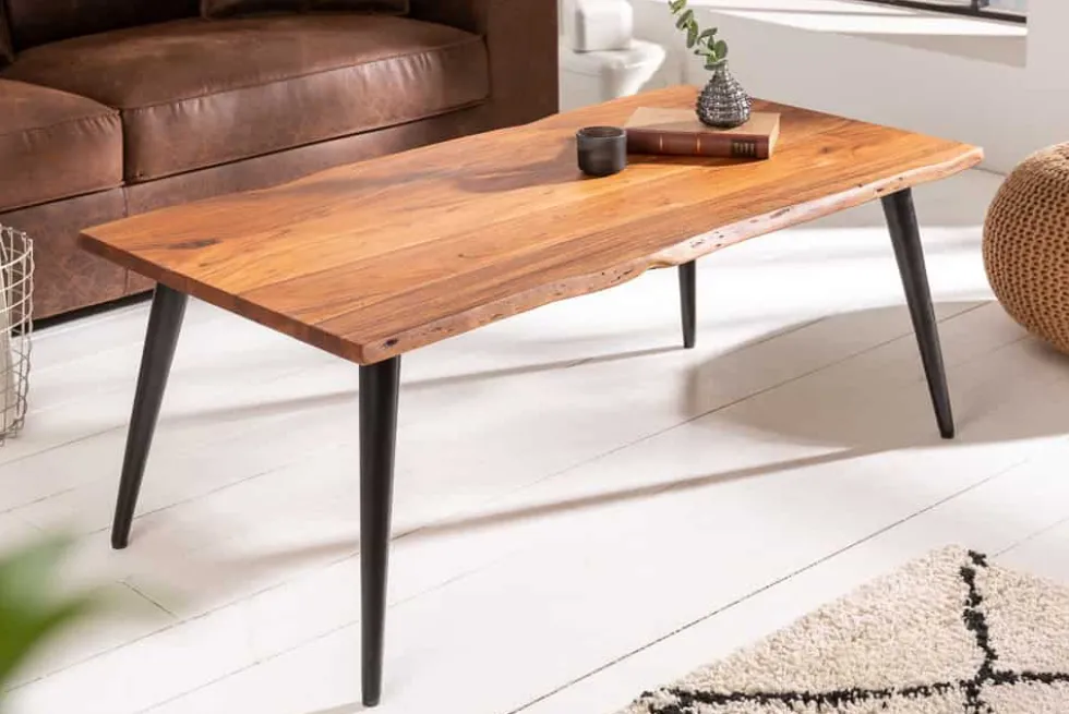 Massiver Couchtisch ORGANIC LIVING 110cm natur Akazienholz mit Baumkante