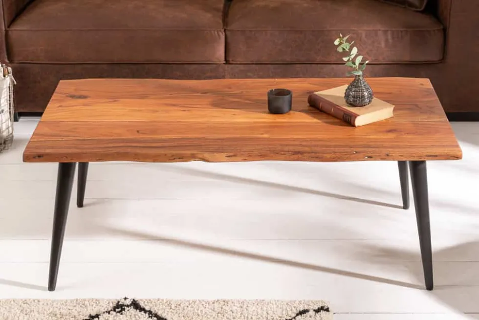 Massiver Couchtisch ORGANIC LIVING 110cm natur Akazienholz mit Baumkante