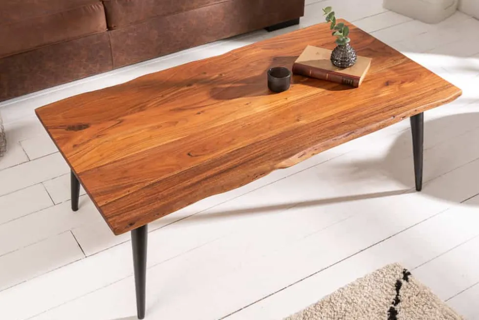 Massiver Couchtisch ORGANIC LIVING 110cm natur Akazienholz mit Baumkante