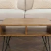 Massiver Couchtisch SCORPION 60cm braun honey finish Mangoholz mit Hairpin Legs