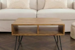 Massiver Couchtisch SCORPION 60cm braun honey finish Mangoholz mit Hairpin Legs