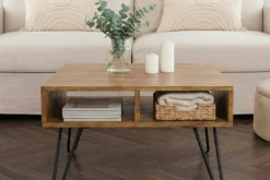 Massiver Couchtisch SCORPION 60cm braun honey finish Mangoholz mit Hairpin Legs