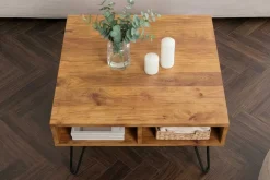 Massiver Couchtisch SCORPION 60cm braun honey finish Mangoholz mit Hairpin Legs