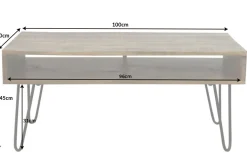 Massiver Couchtisch SCORPION 100cm natur Mangoholz Metall Hairpin Legs mit Ablage