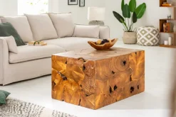 Massiver Couchtisch SQUARE 90cm Teakholz Würfel Handarbeit