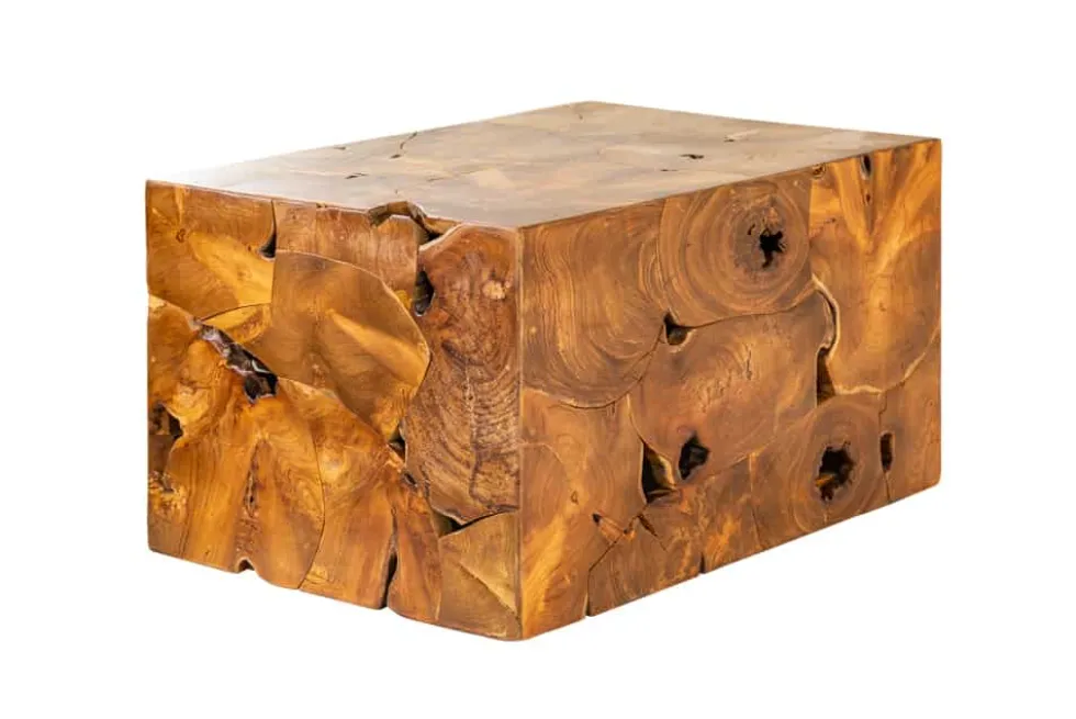 Massiver Couchtisch SQUARE 90cm Teakholz Würfel Handarbeit