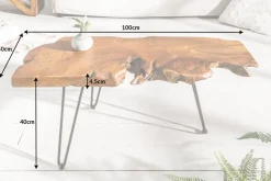 Massiver Couchtisch WILD 100cm Teak Massivholz Baumscheibe Hairpin Legs
