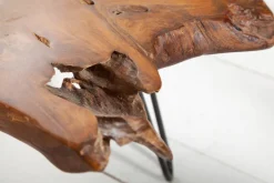 Massiver Couchtisch WILD 100cm Teak Massivholz Baumscheibe Hairpin Legs