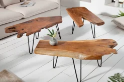 Massiver Couchtisch WILD 100cm Teak Massivholz Baumscheibe Hairpin Legs