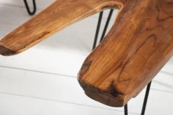 Massiver Couchtisch WILD 100cm Teak Massivholz Baumscheibe Hairpin Legs
