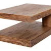 Massiver Edelholz Couchtisch GIANT L 90cm braun Sheesham stone finish mit Ablage
