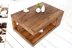 Massiver Edelholz Couchtisch GIANT L 90cm braun Sheesham stone finish mit Ablage