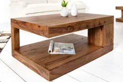 Massiver Edelholz Couchtisch GIANT L 90cm braun Sheesham stone finish mit Ablage