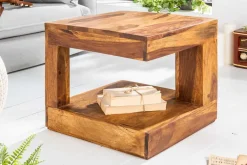 Massiver Edelholz Couchtisch GIANT 45cm braun Sheesham stone finish mit Ablage