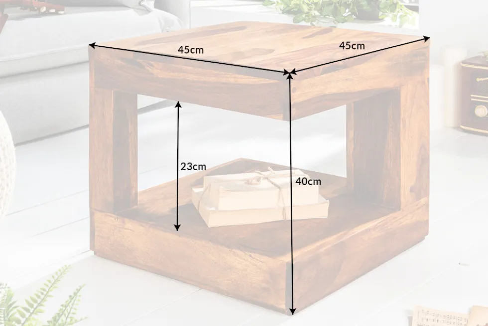 Massiver Edelholz Couchtisch GIANT 45cm braun Sheesham stone finish mit Ablage