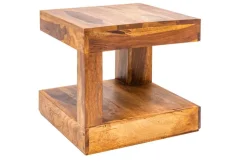 Massiver Edelholz Couchtisch GIANT 45cm braun Sheesham stone finish mit Ablage