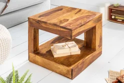 Massiver Edelholz Couchtisch GIANT 45cm braun Sheesham stone finish mit Ablage