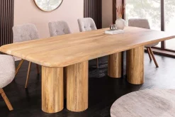 Massiver Esstisch ART DECO 240cm natur Mangoholz mit Säulenfüßen