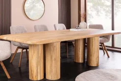 Massiver Esstisch ART DECO 240cm natur Mangoholz mit Säulenfüßen