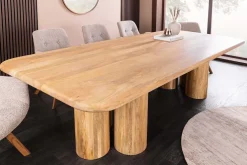 Massiver Esstisch ART DECO 240cm natur Mangoholz mit Säulenfüßen