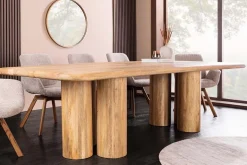 Massiver Esstisch ART DECO 240cm natur Mangoholz mit Säulenfüßen