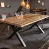 Massiver Esstisch BARRACUDA 180cm Teakholz inkl. Glasplatte mit X-Gestell