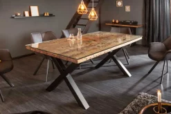 Massiver Esstisch BARRACUDA 180cm Teakholz inkl. Glasplatte mit X-Gestell