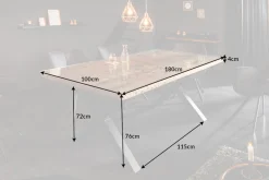 Massiver Esstisch BARRACUDA 180cm Teakholz inkl. Glasplatte mit X-Gestell