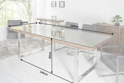 Massiver Esstisch BARRACUDA 200cm antik Teak Holz mit Stahl Kufenfüßen inkl. Glasplatte