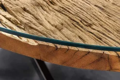 Massiver Esstisch BARRACUDA 220cm braun Teakholz silber Sterngestell Glasplatte