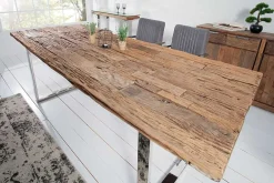 Massiver Esstisch BARRACUDA 180cm antik Teak Holz mit Stahl Kufenfüßen inkl. Glasplatte