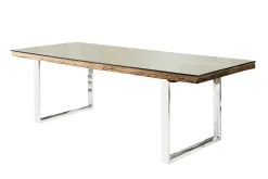 Massiver Esstisch BARRACUDA 180cm antik Teak Holz mit Stahl Kufenfüßen inkl. Glasplatte