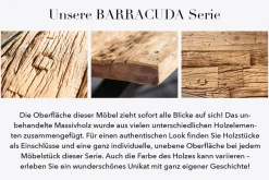 Massiver Esstisch BARRACUDA 180cm antik Teak Holz mit Stahl Kufenfüßen inkl. Glasplatte