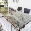 Massiver Esstisch BARRACUDA 240cm antik Teak Holz mit Stahl Kufenfüßen inkl. Glasplatte