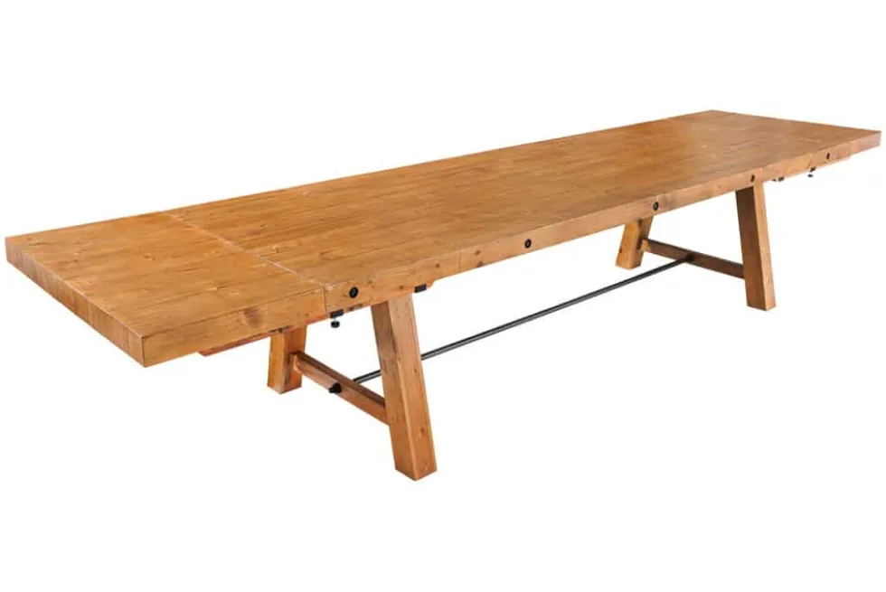 Massiver Esstisch FINCA 300-400cm vintage braun verlängerbar recyceltes Pinienholz