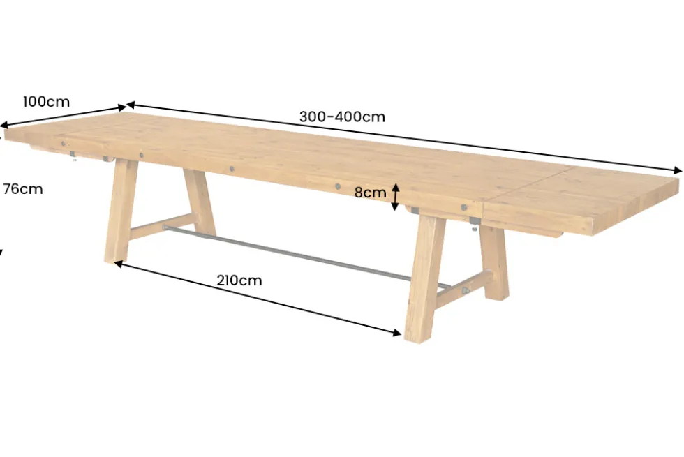 Massiver Esstisch FINCA 300-400cm vintage braun verlängerbar recyceltes Pinienholz